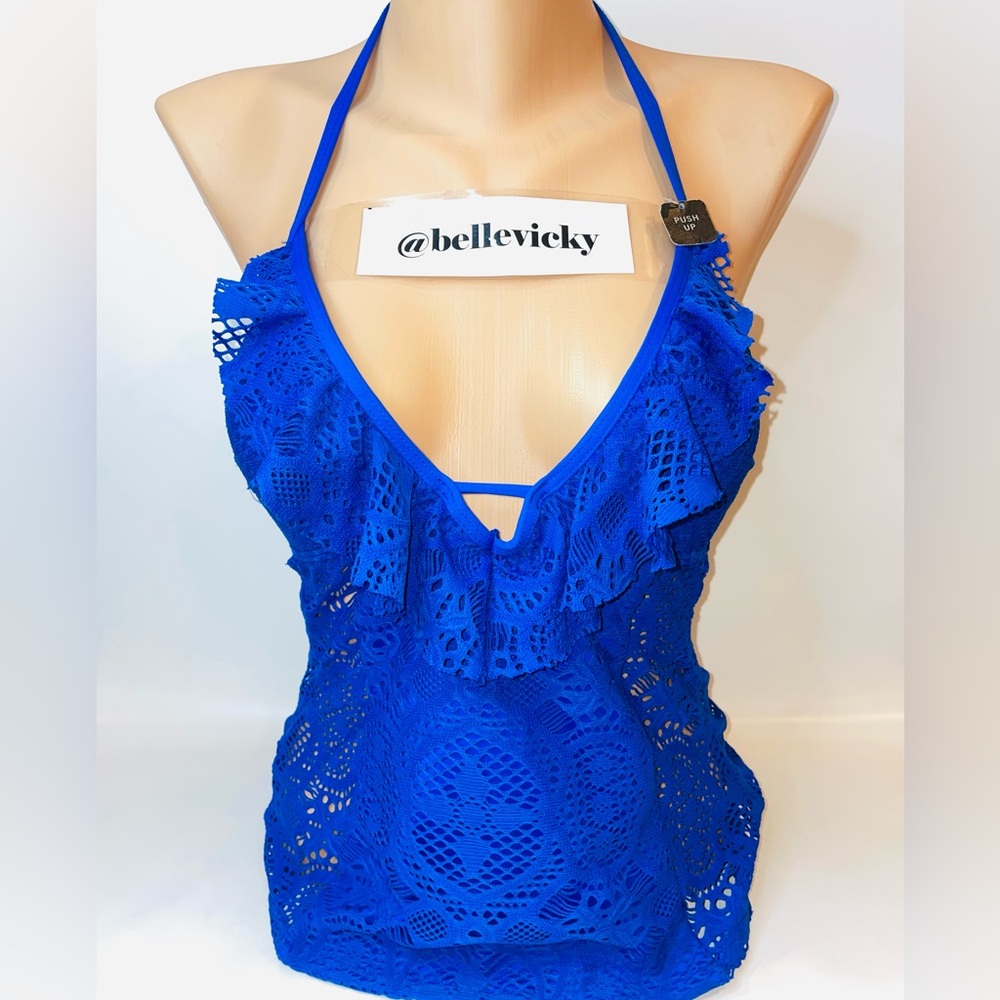 KENETH COLE REACTION TANKINI Crochet style Blue 🆕 no tags size S $78 E165